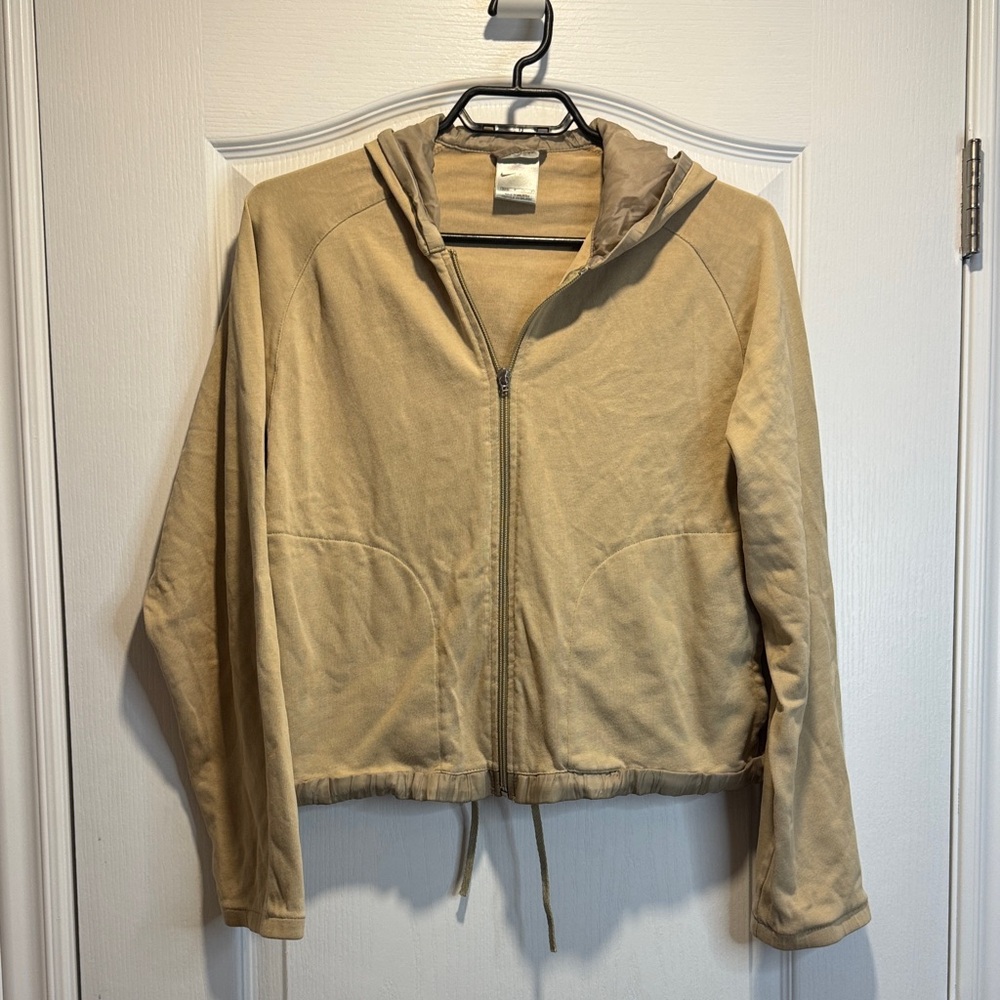 B- Tan Nike cropped zip up hoodie